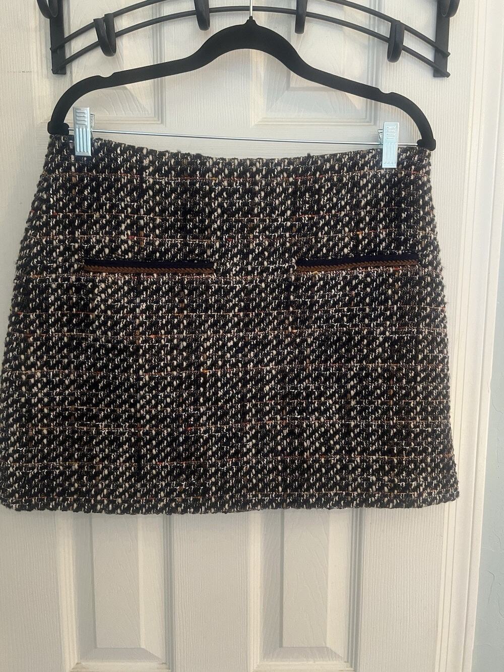 Veronica Beard Black, White & Brown Tweed Midi Skirt